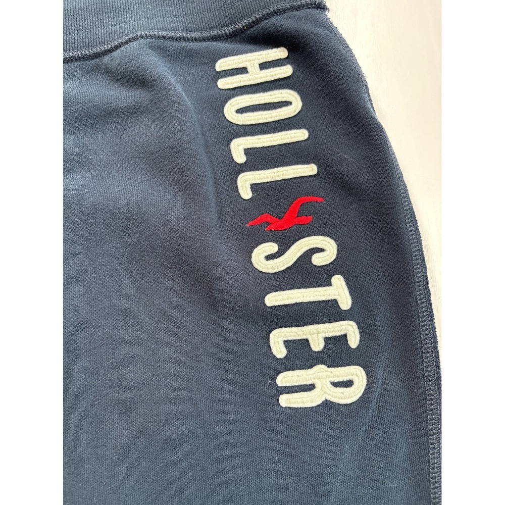 Hollister Y2K Navy Blue Fleece Joggers Embroidered Logo Drawstring Sweatpants M - Picture 3 of 7